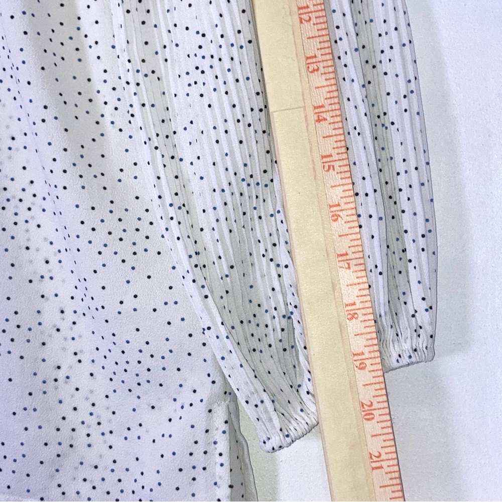 1.State Polka Dot Blouse Balloon Sleeve Round Neck Sz M White Women's - Picture 9 of 16